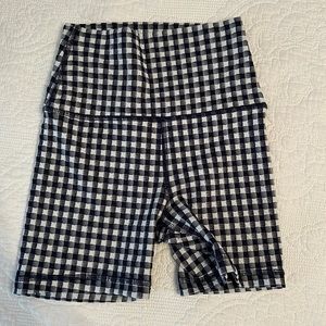 Navy and whit plaid biker shorts